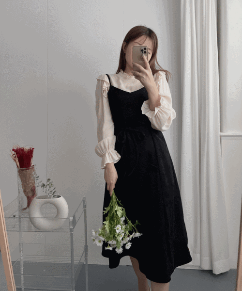 【現貨限量回歸 】Suede 微絨面拼接線條傘形背心裙, Dress/ DS9148