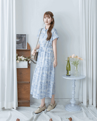 Porcelain Shirt Dress 無領陶瓷花印花恤衫連衣裙/ DS1151
