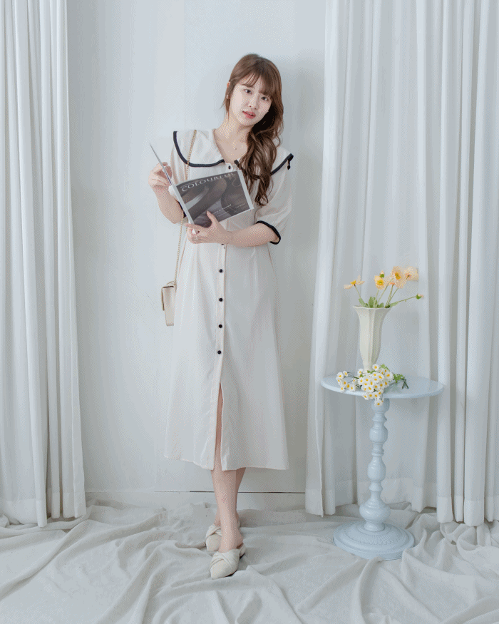 Coco Dress 小香拼色翻領細緻收腰連身裙/ DS1111