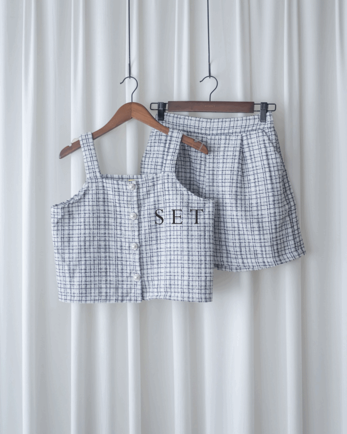 Tweed Pearl Set 小香風珍珠扣格紋兩件套/SE8120