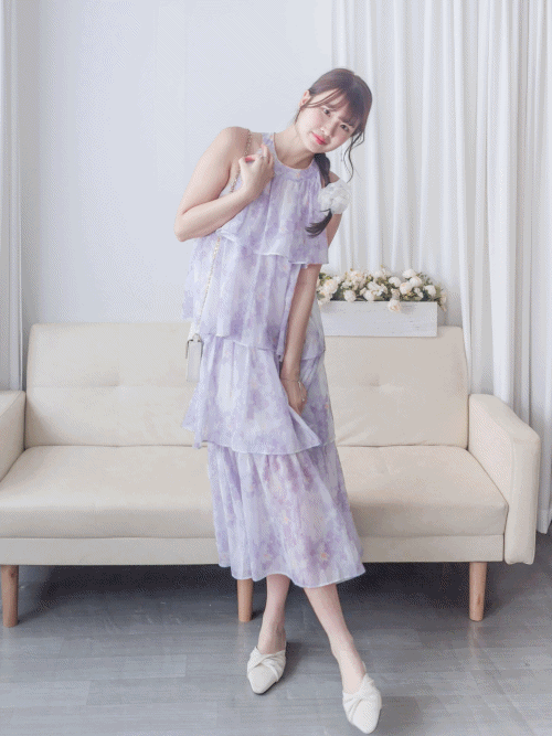 Marble Cloud Dress 水彩雪紡雲朵層次連身裙/ DS9968