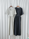 V Collar Jumpsuit V領簡約腰間車摺修腰連身褲/ DS9877