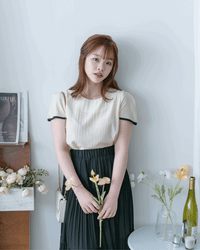 Coco Blouse 涼感微光拼色顯瘦傘袖上衣/ BU9146