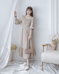 Sophie Dress 方領柔霧面料橡筋修身傘魚尾長裙/ DS1086