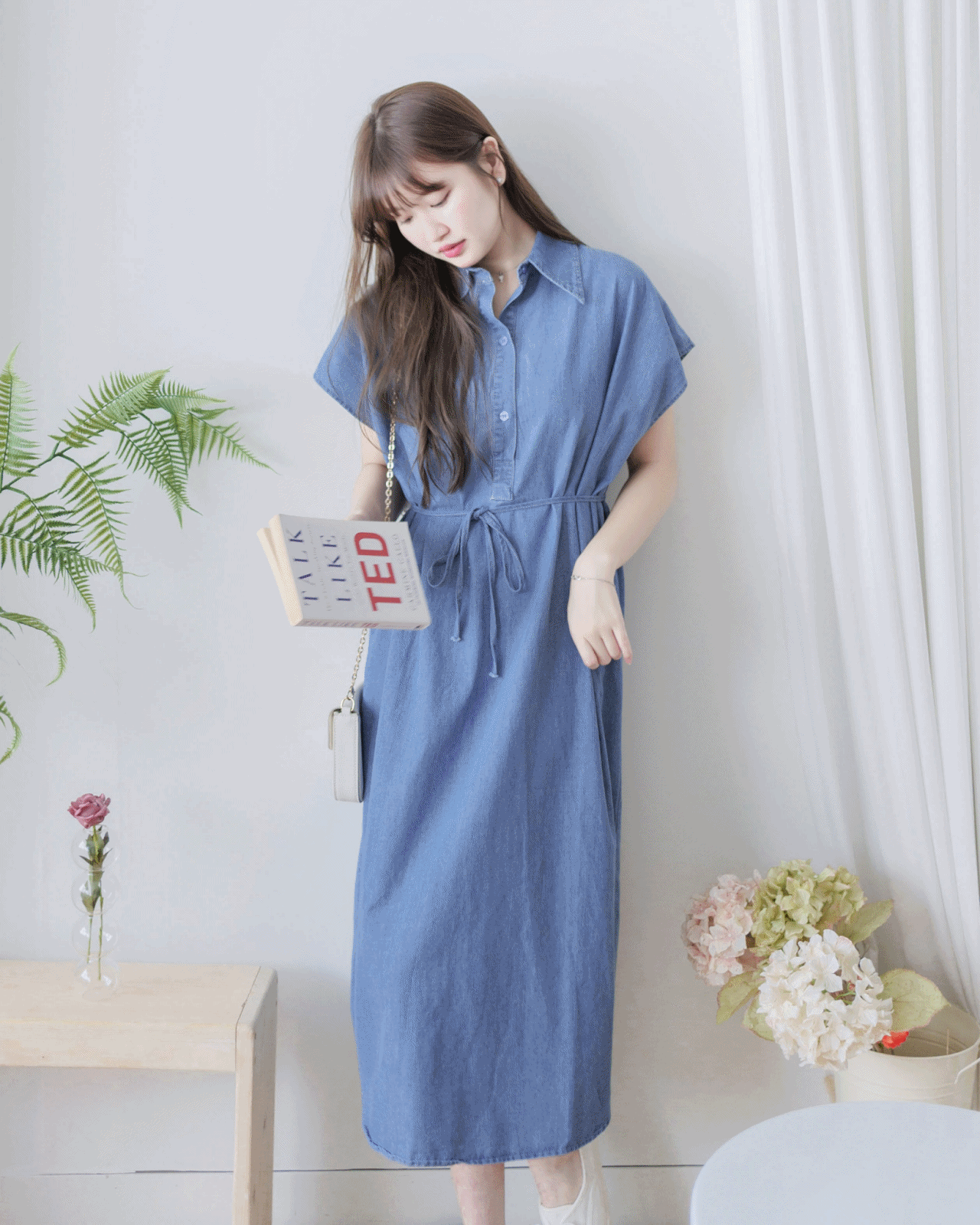 [ 限時重開訂購🕣 ] Chambray Shirt Dress 日常無肩線牛仔恤衫連身裙/ DS9973 (Pre-order 6月11日截單）