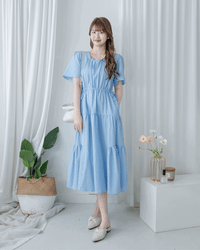 【現貨限量回歸 Black 】 Square Collar Back-Tie Dress 質感壓紋方領層次綁帶連身裙/ DS1112