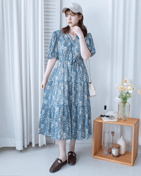 Shadow Chiffon Dress 疊領口影子印花雪紡連身裙/ DS1180