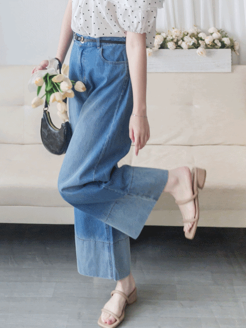 Gradient Wide-leg Jeans 拼色洗水闊腿牛仔褲/ PT8465