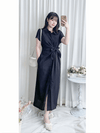 Black Shirt Dress 黑色寬鬆側修腰中排鈕連身裙/ DS9936