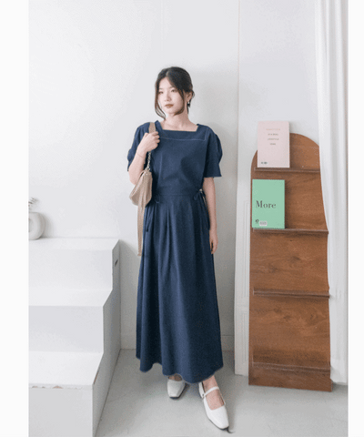 Square Neck 方領束腰後蝴蝶口袋篷篷傘形連身裙, Dress/ DS9396 (white sold out)