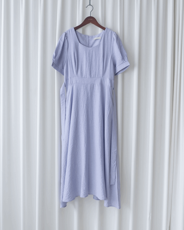 Square Neck Lavender Dress 方領綁帶薰衣草修腰連身裙/DS1172