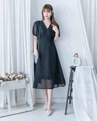 French Dot Wrap Dress 法式點點雪紡繫帶 V 領連身裙/DS1165