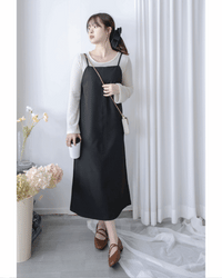 Vest Dress 可拆式腰帶中車線平領吊帶連身裙/ DS1017 (pre-order ivory 11月24截單)