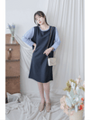 Spliced Shirt Dress 恤衫微彈裙身假兩件設計連衣裙/ DS9995