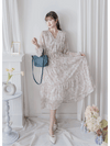 Alice Floral Dress 水彩印花疊V領雪紡層次連身裙/ DS1002 (pre-order white)