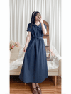 Collar Dress 輕復古小領口配鈕扣棉質連身裙/ DS9850