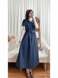 Collar Dress 輕復古小領口配鈕扣棉質連身裙/ DS9850