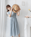 [ BEST ✈️自訂款 售完即止] Coco淺藍圓領車褶修腰綁帶連身裙, Dress/ DS9297