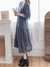 Misty Blue Chiffon Dress 霧藍民族印花束腰飄逸裙擺連身裙/ DS9989 (pre-order 10月9截單)
