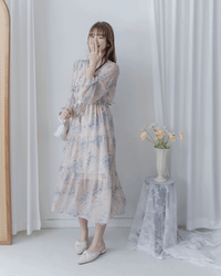 [Style 3] Pastel Watercolor Floral Dress 暈染水彩顯瘦印花長裙/ DS1075（優惠至 2月13日）