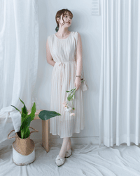 Pleated Sleeveless Dress 法式飄逸壓褶綁帶連身裙/DS1173