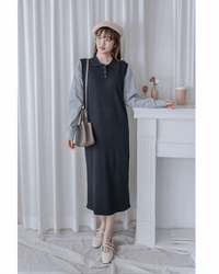 Spliced Dress 假兩件拼接條紋針織連衣裙 / DS1050