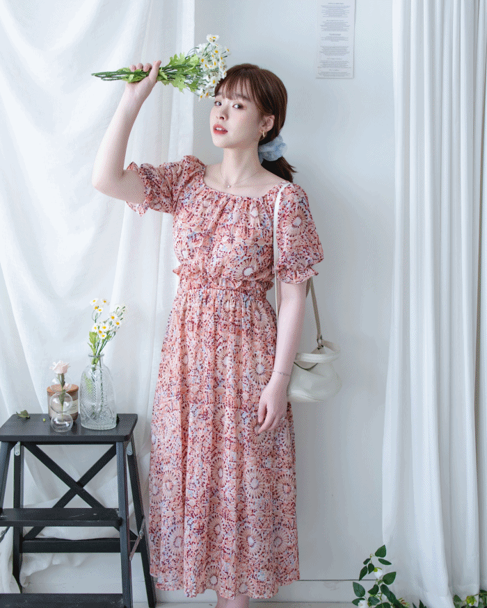 Patterned Crop Set 藝術印花短版花邊腰間套裝/ SE8115 （pre-order)