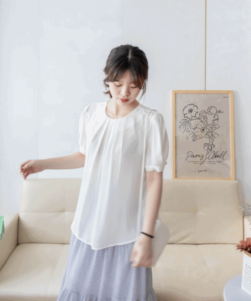 Pearl Collar 後珍珠雪紡領口微摺襯衫, Blouse/ BU8931 (Honeydew sold out)