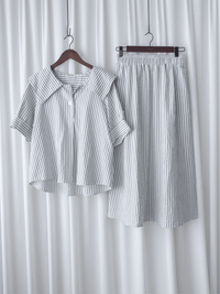 Stripe Set 黑白條紋翻領口袋連身套裝/ SE8087 (pre-order 9月7日截單)