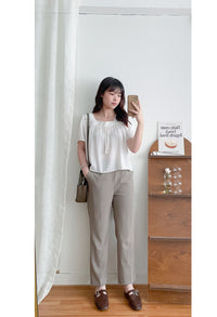 (全條彈性! 不貼修腳)Basic Comfy, Pants 彈性後橡筋小寬鬆修腳西褲/ PT8433 (部分碼數/色現貨)