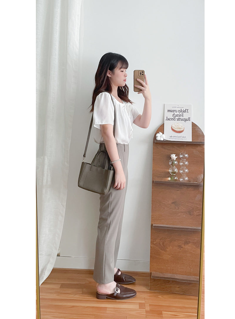 (全條彈性! 不貼修腳)Basic Comfy, Pants 彈性後橡筋小寬鬆修腳西褲/ PT8433 (部分碼數/色現貨)