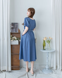 [intent label/intent製 ] Sophie Collar Dress 細褶方圓領顯瘦腰間口袋連身裙/  DSA8006