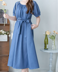 [intent label/intent製 ] Sophie Collar Dress 細褶方圓領顯瘦腰間口袋連身裙/  DSA8006
