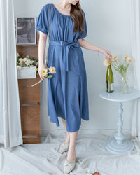 [intent label/intent製 ] Sophie Collar Dress 細褶方圓領顯瘦腰間口袋連身裙/  DSA8006
