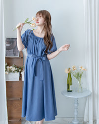 [intent label/intent製 ] Sophie Collar Dress 細褶方圓領顯瘦腰間口袋連身裙/  DSA8006