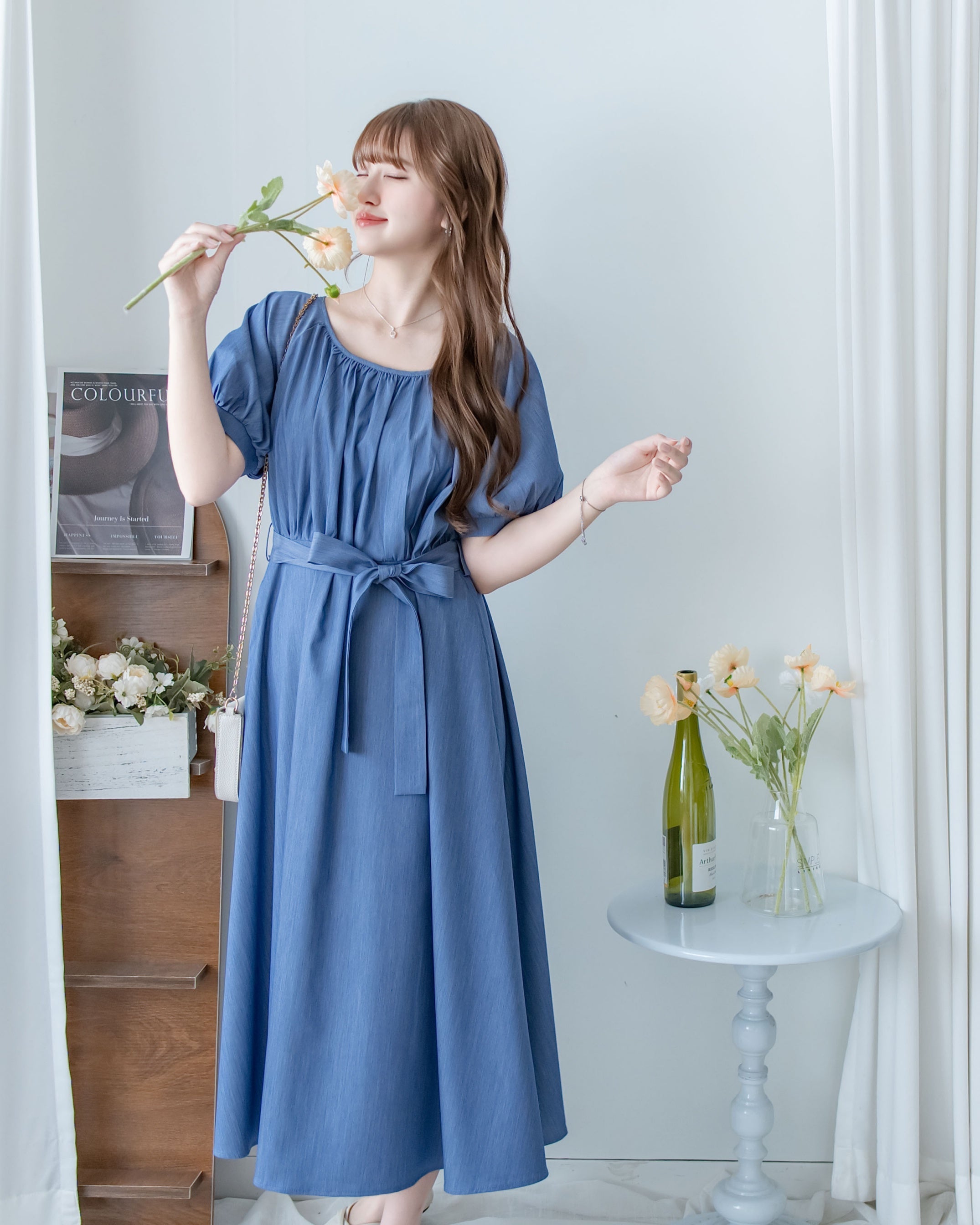 [intent label/intent製 ] Sophie Collar Dress 細褶方圓領顯瘦腰間口袋連身裙/  DSA8006