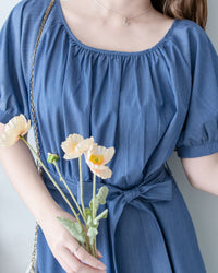 [intent label/intent製 ] Sophie Collar Dress 細褶方圓領顯瘦腰間口袋連身裙/  DSA8006