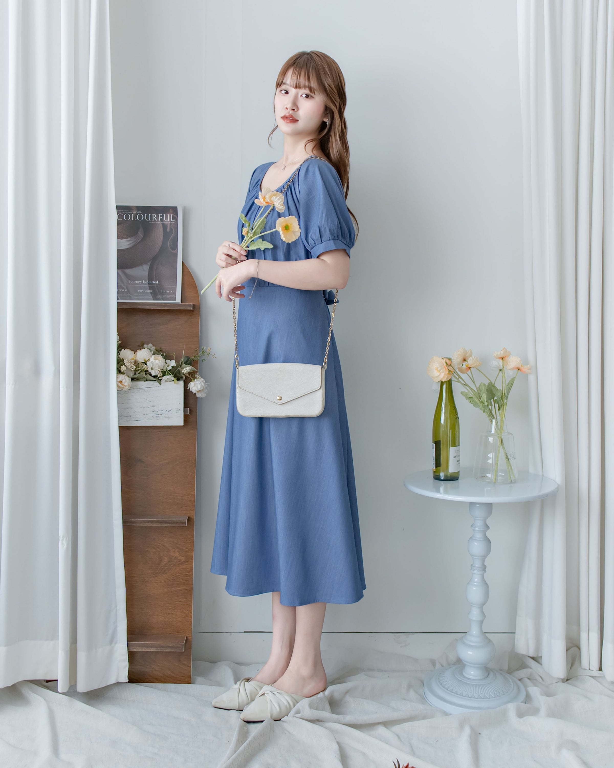 [intent label/intent製 ] Sophie Collar Dress 細褶方圓領顯瘦腰間口袋連身裙/  DSA8006