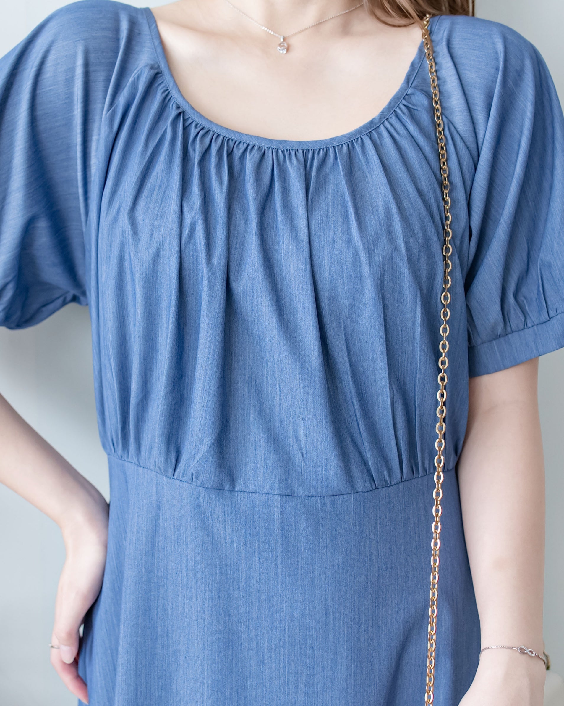 [intent label/intent製 ] Sophie Collar Dress 細褶方圓領顯瘦腰間口袋連身裙/  DSA8006