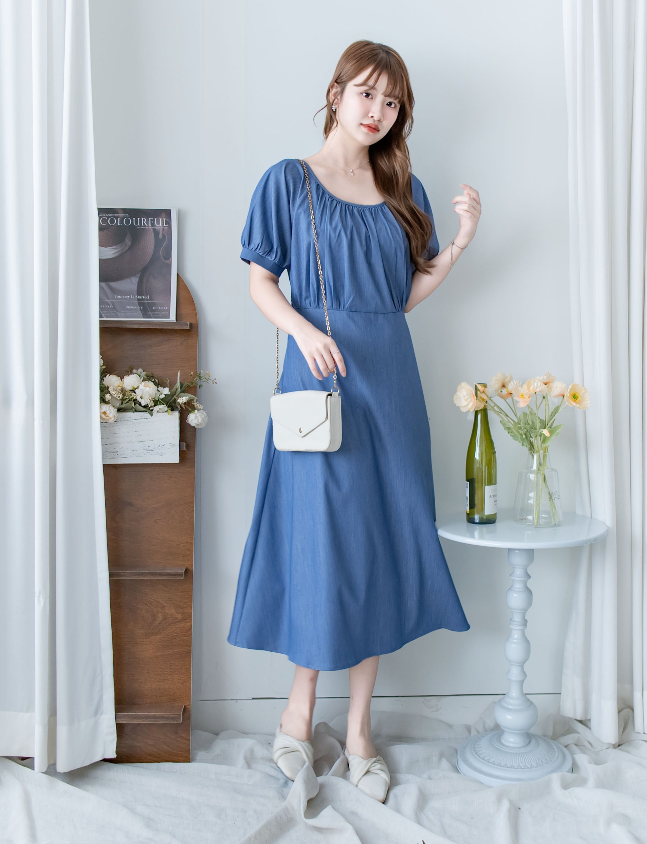 [intent label/intent製 ] Sophie Collar Dress 細褶方圓領顯瘦腰間口袋連身裙/  DSA8006