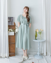 [intent label/intent製 ] Sophie Collar Dress 細褶方圓領顯瘦腰間口袋連身裙/  DSA8006
