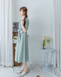 [intent label/intent製 ] Sophie Collar Dress 細褶方圓領顯瘦腰間口袋連身裙/  DSA8006
