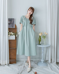 [intent label/intent製 ] Sophie Collar Dress 細褶方圓領顯瘦腰間口袋連身裙/  DSA8006