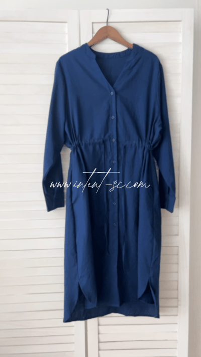 Navy 顯白藍色防皺棉口袋連身裙, Dress/ DS9427