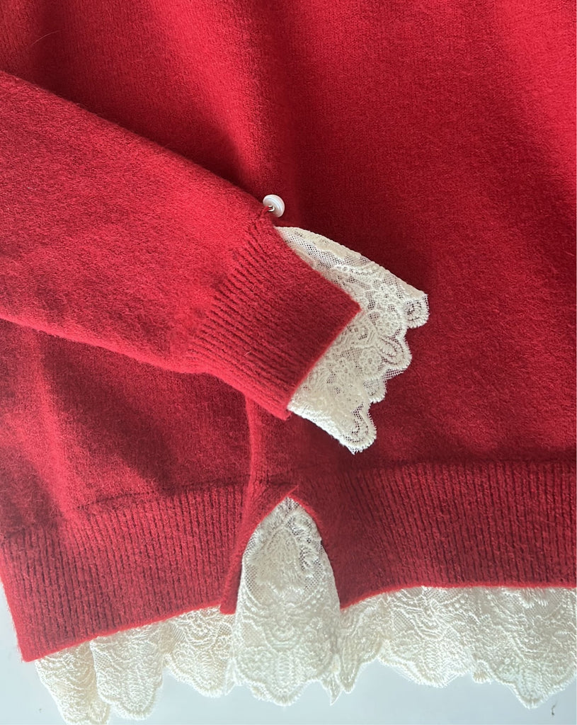 Lace Inner 仿內層Lace開叉手袖棉棉針織衫, Knit/ CD8133