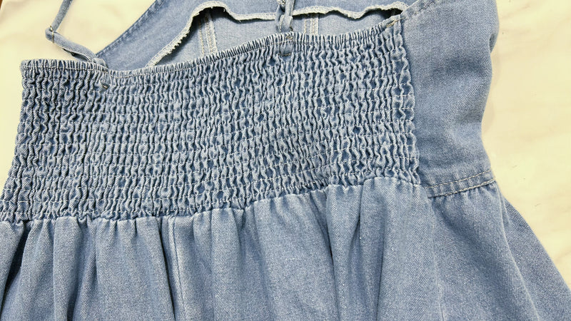 （熱賣重開訂購）Alice Denim 愛麗絲後彈性橡筋牛仔吊帶裙(肩帶可調) , Dress/ DS9450