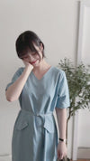 Side Slit Denim V領牛仔色開叉手袖 Dress/ DS9892 (pre-order)