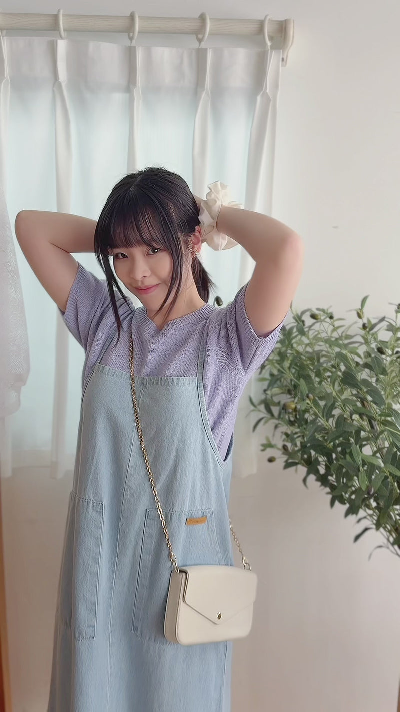 Denim 淺牛仔色平領吊帶裙尾開叉 Dress/ DS9904