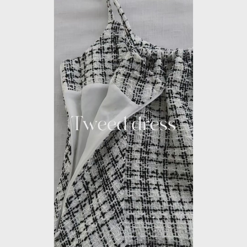 Tweed Dress 混閃十字線合身後橡筋膝上連身裙/ DS9788 (black sold out)