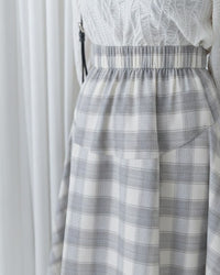 Asymmetrical Checked Skirt 不規則裙擺淡格紋半裙/ SK8924 （pre-order navy 3月3截單)
